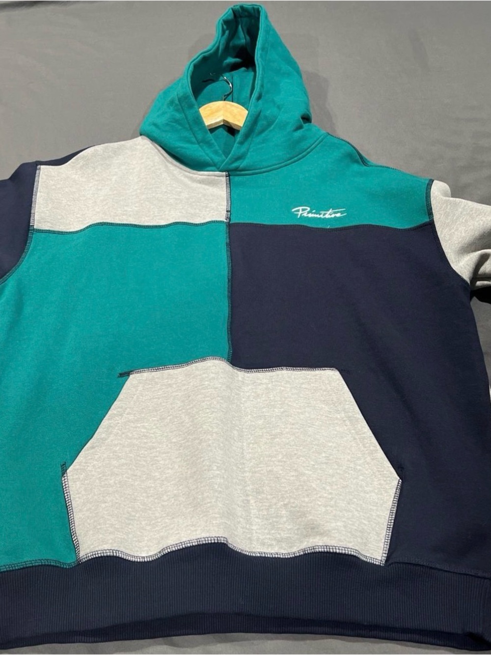 Primitive Teal, Navy & Gray Colorblock Pullover Hoodie